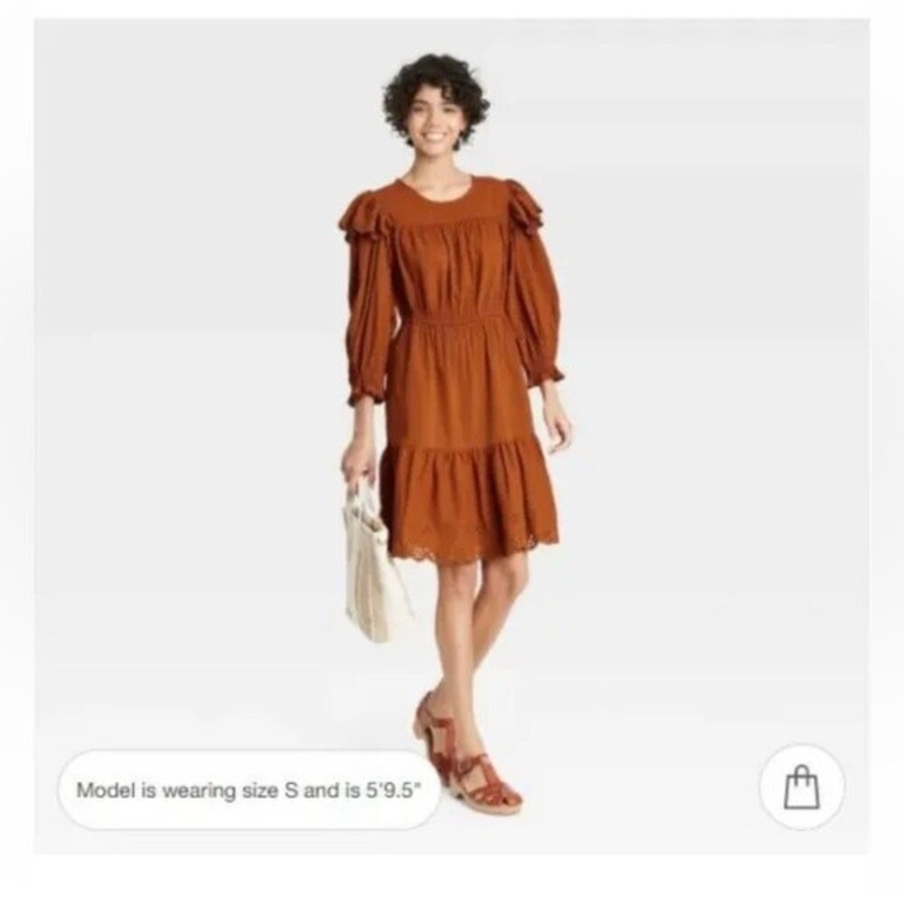 Rust Prairie Eyelet Ruffled Dress Universal Threads Large Pockets Cotton Blend